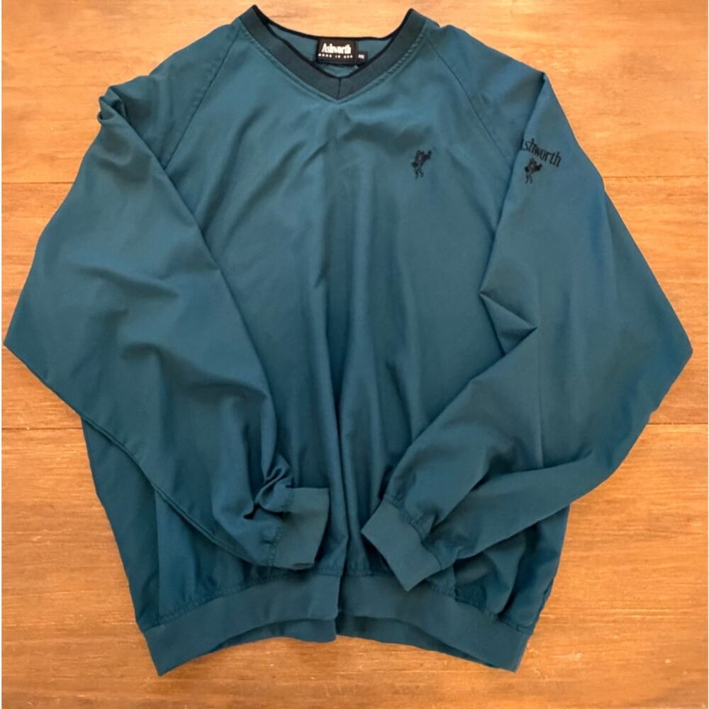 Ashworth Men’s XXL Teal Golf Windshirt Pullover V-Neck Embroidered Logo Made USA